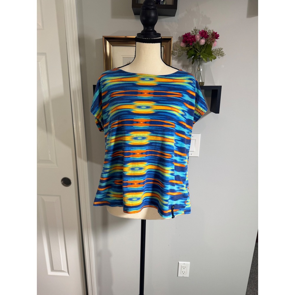 Lauren Active Ralph Lauren Womens XL Blue Orange Ikat Print Cotton T-Shirt Top